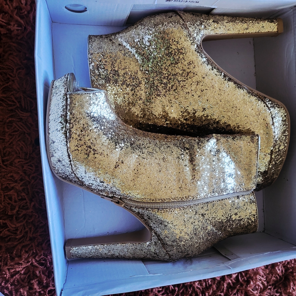 Gold Glitter High Heel Ankle Boots